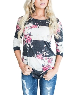 CEASIKERY Women's Blouse 3/4 Sleeve Floral Print T-Shirt Comfy Casual Tops for Women