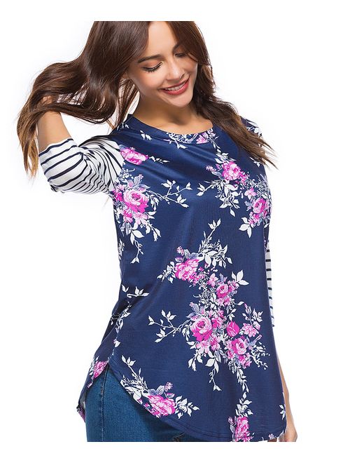 CEASIKERY Women's Blouse 3/4 Sleeve Floral Print T-Shirt Comfy Casual Tops for Women