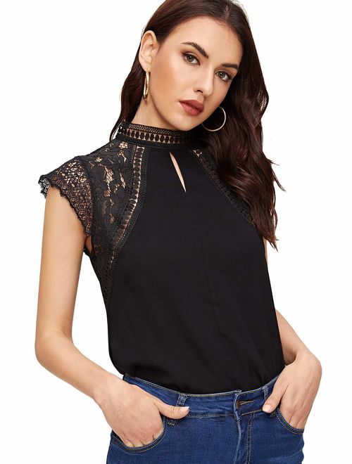 Shein Guipure Lace Yoke Fitted Top