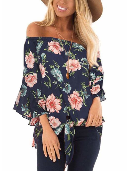 Women's Cuffed Long Sleeve Casual V Neck Chiffon Blouses Tops with Tie