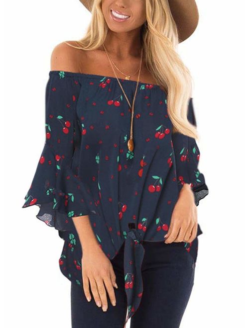 Women's Cuffed Long Sleeve Casual V Neck Chiffon Blouses Tops with Tie