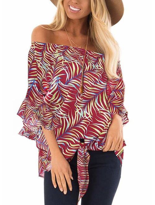 Women's Cuffed Long Sleeve Casual V Neck Chiffon Blouses Tops with Tie