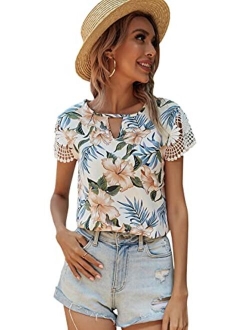 Women's Elegant Lace Short Sleeve Sexy Keyhole Blouse Shirt