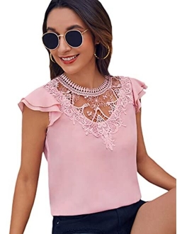 Women's Elegant Lace Short Sleeve Sexy Keyhole Blouse Shirt