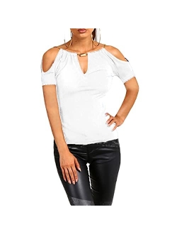 USGreatgorgeous Women's Open Cold Shoulder Slim Fit Short Sleeve Tee Shirt Casual Blouse Tops