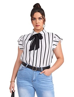 Women's Casual Short Sleeve Ruffle Bow Tie Blouse Top Shirts