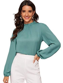 Women's Long Sleeve Stand Collar Lace Chiffon Blouse Top