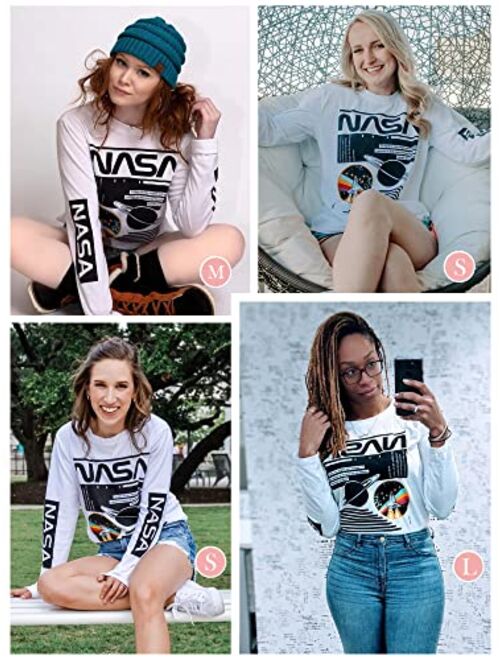 WLLW Women Long Sleeve Crew Neck NASA Letter Print NASA Shirt Blouse Sweatshirt