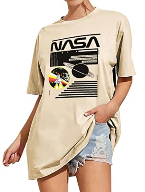 WLLW Women Long Sleeve Crew Neck NASA Letter Print NASA Shirt Blouse Sweatshirt