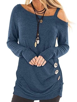 TEMOFON Women's Shirts Cold Shoulder Tops Long Sleeve/Short Sleeve Casual Fashion Knot Twist Front Blouse T-Shirt S-2XL