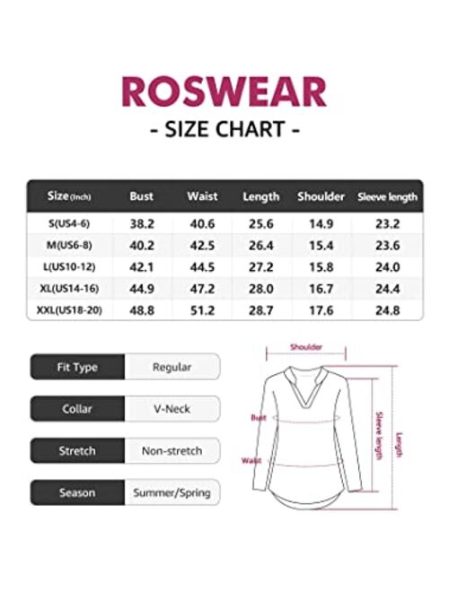 roswear Women's Casual Polka Dot Roll Tab Long Sleeve Blouse Top