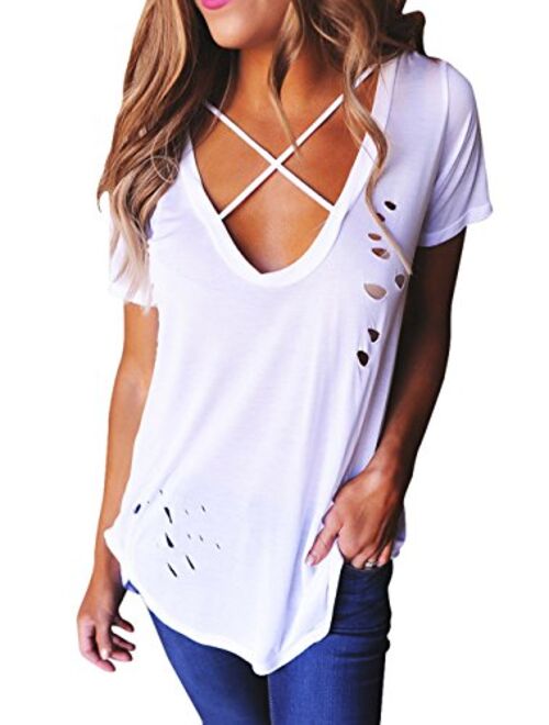 Relipop Women's Fashion Cross Front Deep V Neck Sexy Blouse Tops Shirts