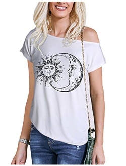 Women's 80s Off Shoulder Tops Long/Short Sleeve Casual Loose Fit Blouse T-Shirt