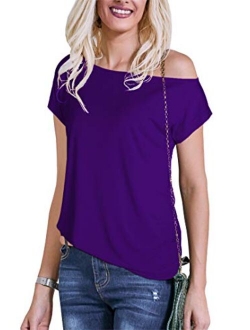 Women's 80s Off Shoulder Tops Long/Short Sleeve Casual Loose Fit Blouse T-Shirt