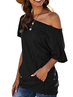 Women's 80s Off Shoulder Tops Long/Short Sleeve Casual Loose Fit Blouse T-Shirt