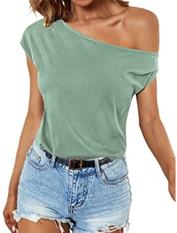 Women's 80s Off Shoulder Tops Long/Short Sleeve Casual Loose Fit Blouse T-Shirt