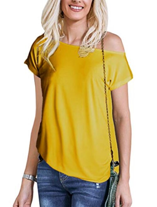 Women's 80s Off Shoulder Tops Long/Short Sleeve Casual Loose Fit Blouse T-Shirt