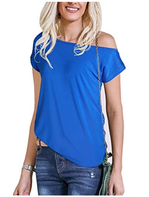 Women's 80s Off Shoulder Tops Long/Short Sleeve Casual Loose Fit Blouse T-Shirt