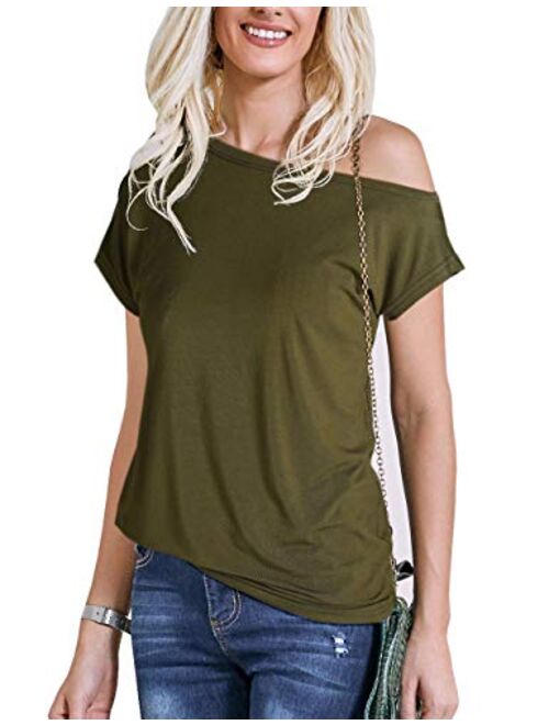 Women's 80s Off Shoulder Tops Long/Short Sleeve Casual Loose Fit Blouse T-Shirt