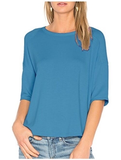 ALLY-MAGIC Women's 3/4 Sleeve T-Shirt O-Neck Casual Loose Top Cotton Blouses