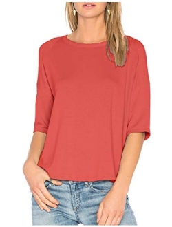 ALLY-MAGIC Women's 3/4 Sleeve T-Shirt O-Neck Casual Loose Top Cotton Blouses