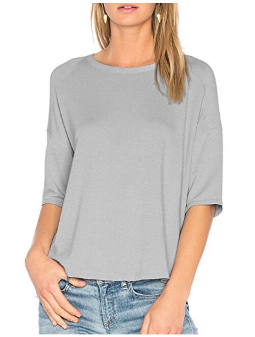 ALLY-MAGIC Women's 3/4 Sleeve T-Shirt O-Neck Casual Loose Top Cotton Blouses