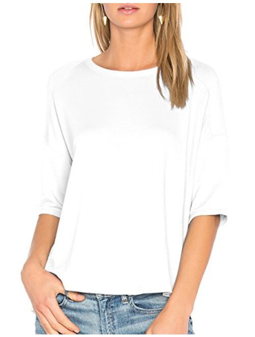 ALLY-MAGIC Women's 3/4 Sleeve T-Shirt O-Neck Casual Loose Top Cotton Blouses