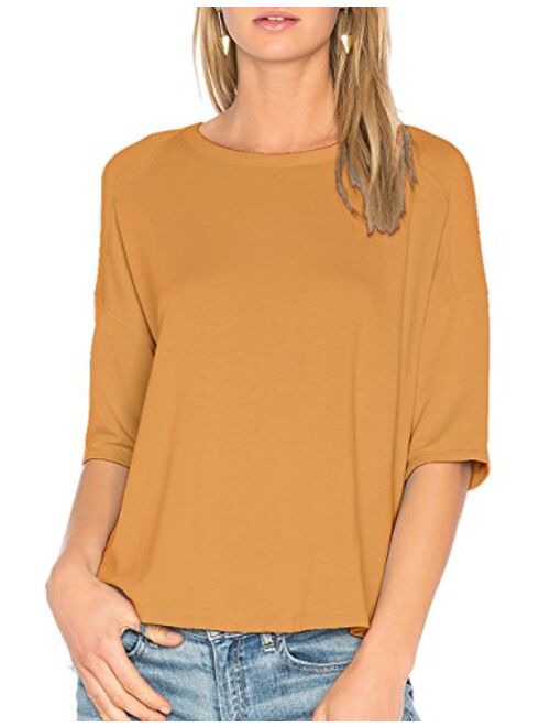 ALLY-MAGIC Women's 3/4 Sleeve T-Shirt O-Neck Casual Loose Top Cotton Blouses