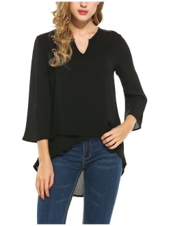 Zeagoo Women's Casual Chiffon Blouse Half Ruffle Sleeve Tops