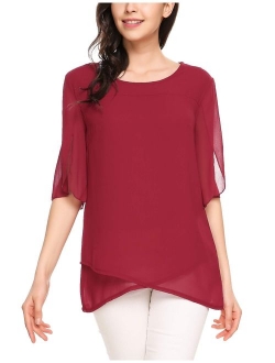 Zeagoo Women's Casual Chiffon Blouse Half Ruffle Sleeve Tops