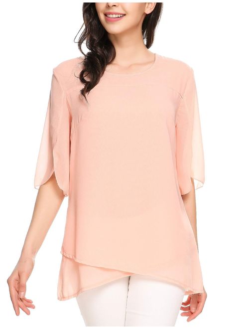 Zeagoo Women's Casual Chiffon Blouse Half Ruffle Sleeve Tops