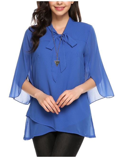 Zeagoo Women's Casual Chiffon Blouse Half Ruffle Sleeve Tops