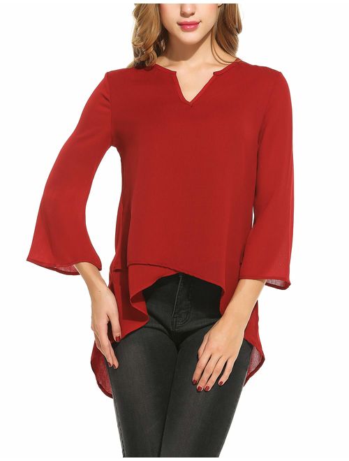 Zeagoo Women's Casual Chiffon Blouse Half Ruffle Sleeve Tops