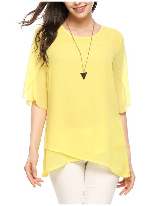 Zeagoo Women's Casual Chiffon Blouse Half Ruffle Sleeve Tops