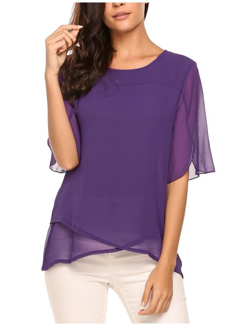 Zeagoo Women's Casual Chiffon Blouse Half Ruffle Sleeve Tops