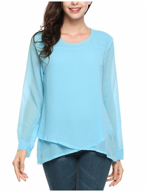 Zeagoo Women's Casual Chiffon Blouse Half Ruffle Sleeve Tops