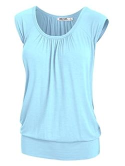 Lock and Love Women's Scoop Neck Short Sleeve Solid/Dip-Dye Ombre Sweetheart Top S-3XL Plus Size