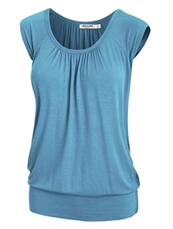 Lock and Love Women's Scoop Neck Short Sleeve Solid/Dip-Dye Ombre Sweetheart Top S-3XL Plus Size