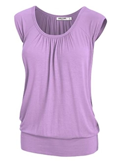 Lock and Love Women's Scoop Neck Short Sleeve Solid/Dip-Dye Ombre Sweetheart Top S-3XL Plus Size