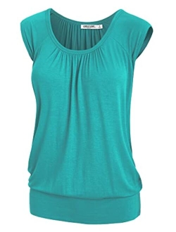 Lock and Love Women's Scoop Neck Short Sleeve Solid/Dip-Dye Ombre Sweetheart Top S-3XL Plus Size