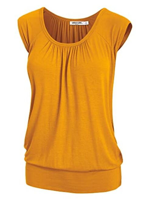 Lock and Love Women's Scoop Neck Short Sleeve Solid/Dip-Dye Ombre Sweetheart Top S-3XL Plus Size