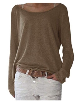 ZANZEA Women's Solid O Neck Long Sleeve T Shirt Casual Knit Tops Blouse Pullover