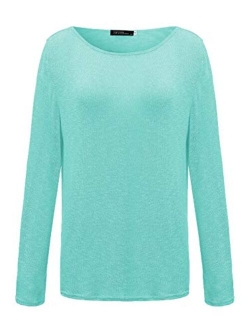 ZANZEA Women's Solid O Neck Long Sleeve T Shirt Casual Knit Tops Blouse Pullover