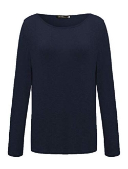 ZANZEA Women's Solid O Neck Long Sleeve T Shirt Casual Knit Tops Blouse Pullover