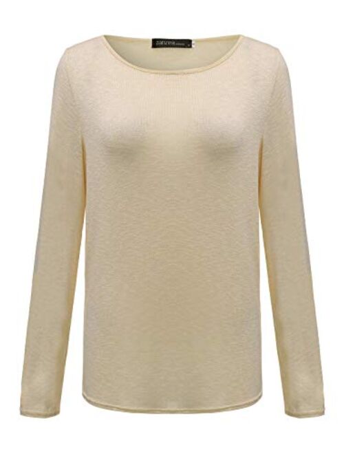 ZANZEA Women's Solid O Neck Long Sleeve T Shirt Casual Knit Tops Blouse Pullover