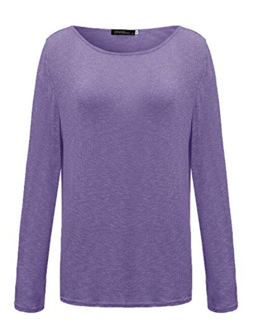 ZANZEA Women's Solid O Neck Long Sleeve T Shirt Casual Knit Tops Blouse Pullover