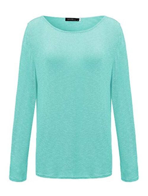 ZANZEA Women's Solid O Neck Long Sleeve T Shirt Casual Knit Tops Blouse Pullover