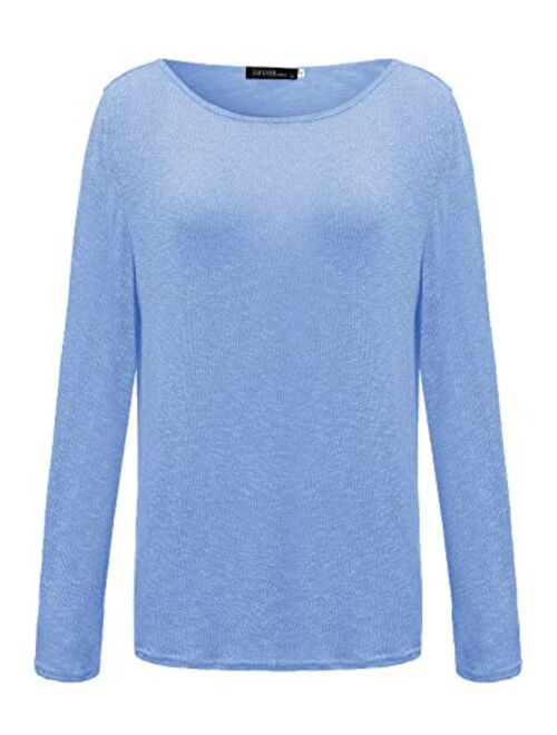 ZANZEA Women's Solid O Neck Long Sleeve T Shirt Casual Knit Tops Blouse Pullover