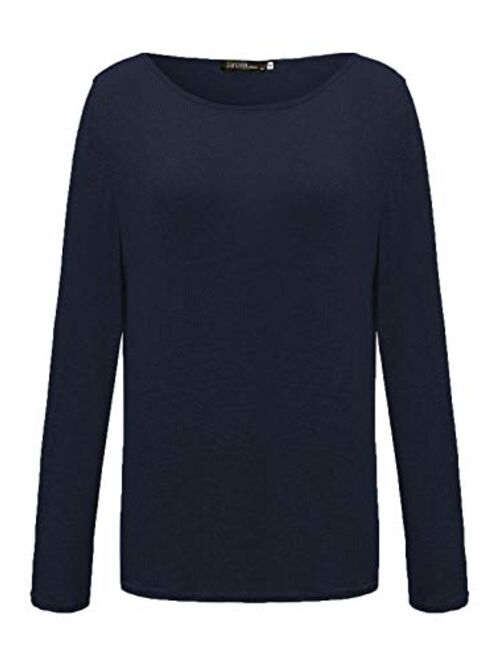 ZANZEA Women's Solid O Neck Long Sleeve T Shirt Casual Knit Tops Blouse Pullover