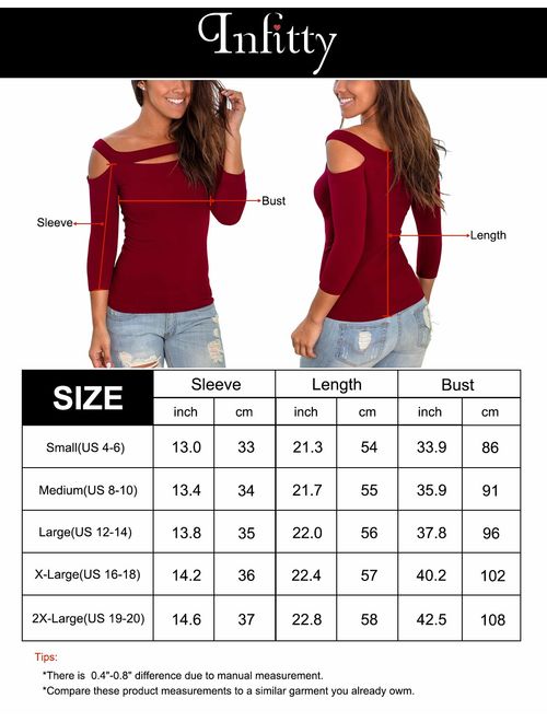 INFITTY Womens Sexy Off The Shoulder Tops Slim Fit Stretchy Cold Shoulder Shirt Blouse